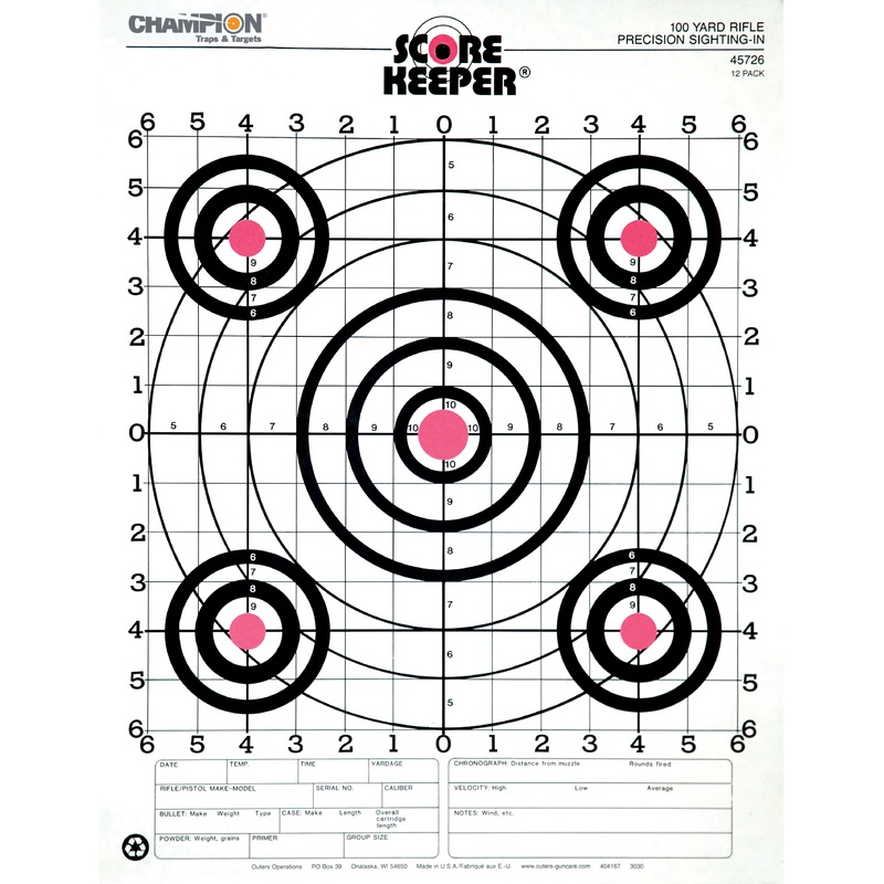 Champion Scorekeeper Paper Precision Fluorescent Orange Bull 100-Yard Small Bore Sight-In Target