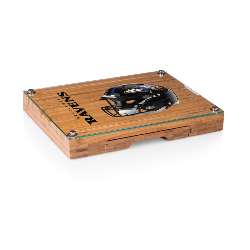 Baltimore Ravens - Concerto Glass Top Cheese Cutting Board & Tools Set