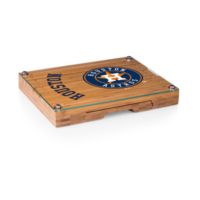 Houston Astros - Concerto Glass Top Cheese Cutting Board & Tools Set