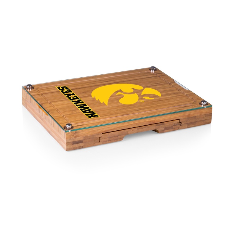 Iowa Hawkeyes - Concerto Glass Top Cheese Cutting Board & Tools Set
