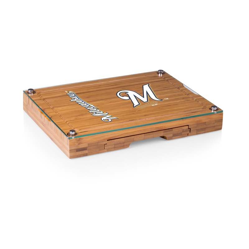 Milwaukee Brewers - Concerto Glass Top Cheese Cutting Board & Tools Set
