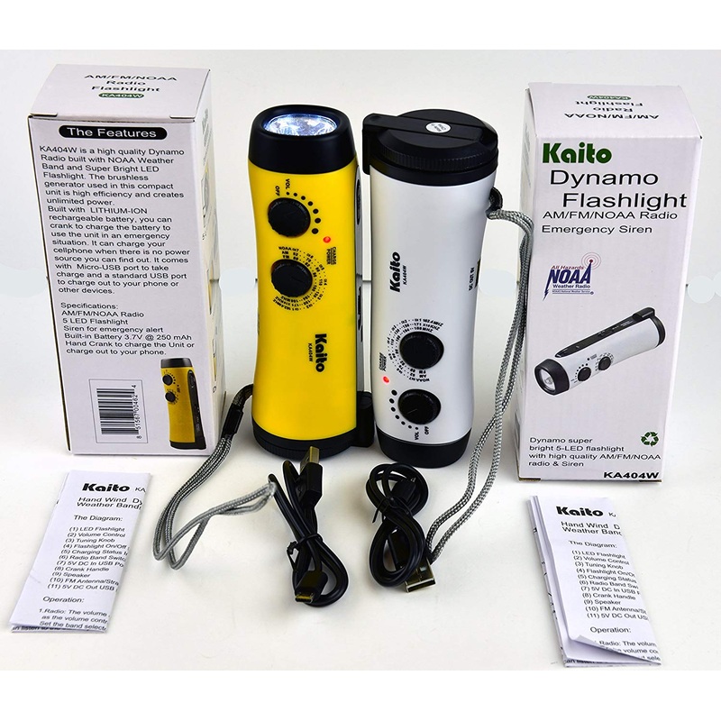 Kaito KA404W Dynamo Radio with Crank Flashlight AM/FM/NOAA Emergency Siren