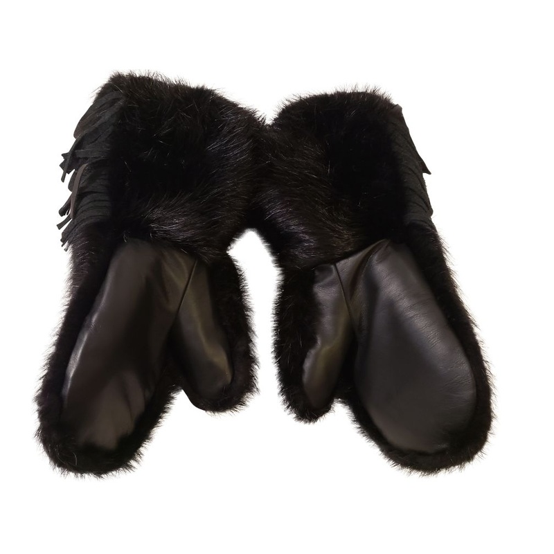 Men's Black Beaver Fur Mitts (Made in Canada)
