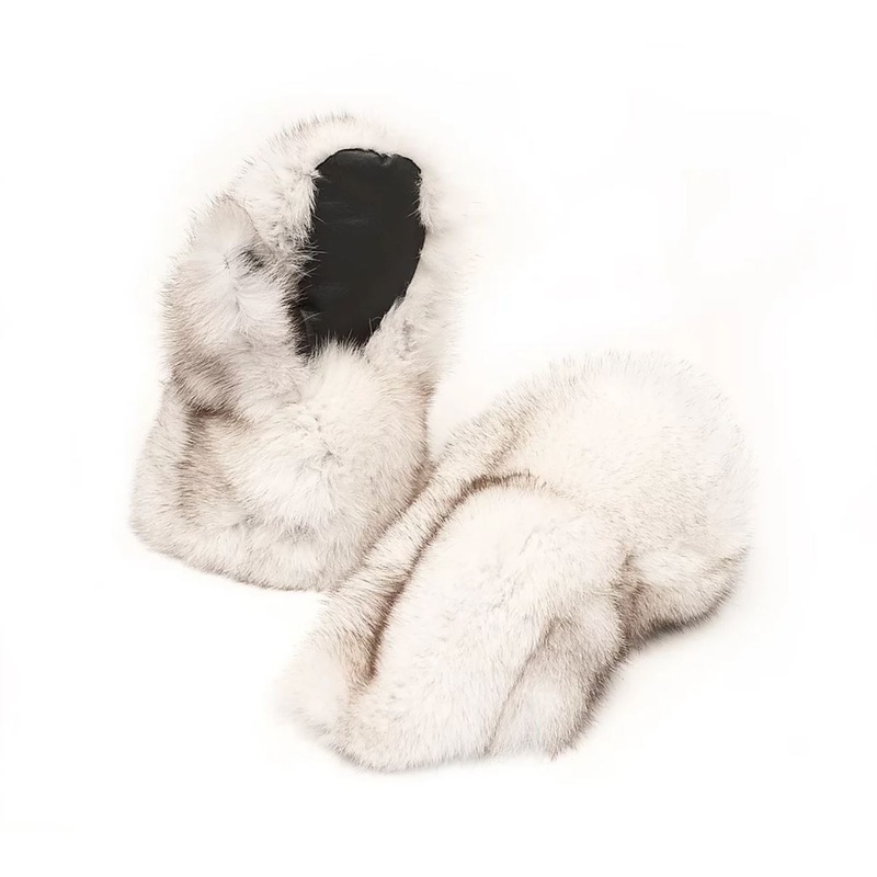 Women's Blue Fox Fur Mitts