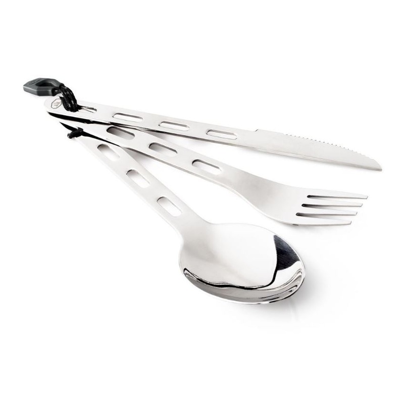 GSI Outdoors Stainless Steel 3 Piece Ring Cutlery Set - Includes Lanyard for Organization