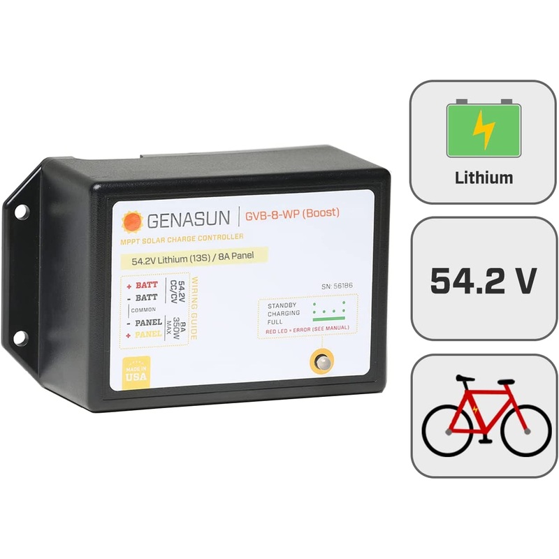 Genasun GVB-8-Li-54.2V-WP, 8A PREWIRED FOR POWERFILM Waterproof Solar Boost MPPT Charge Controller