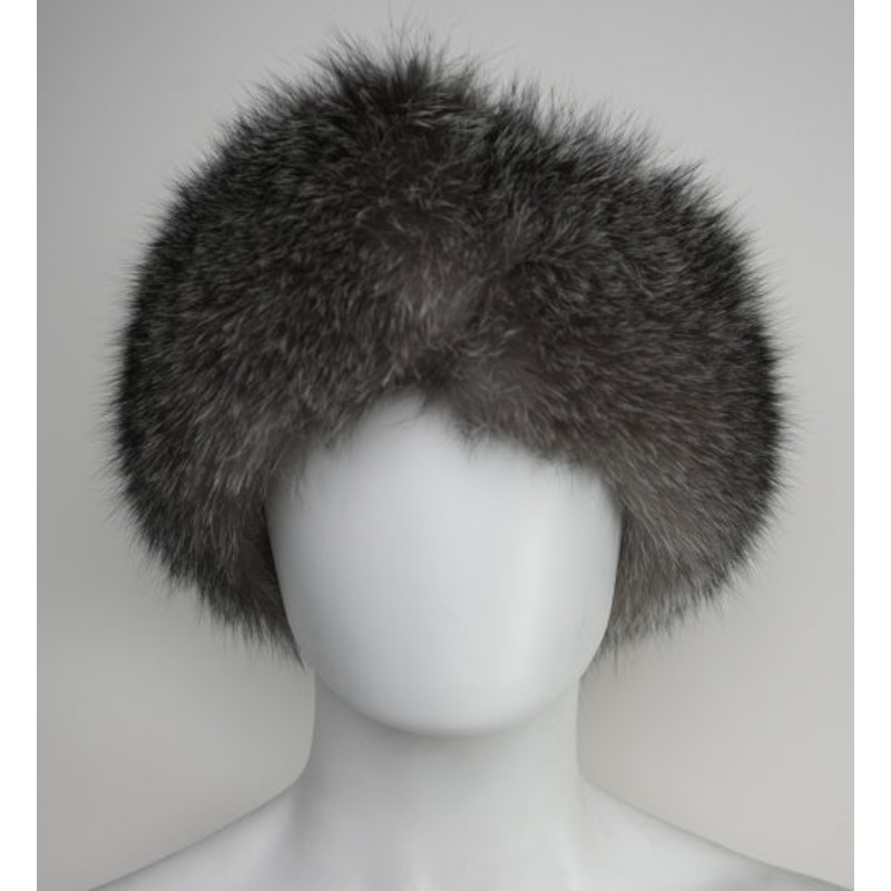 Indigo Fox Fur Hat - Leather Top
