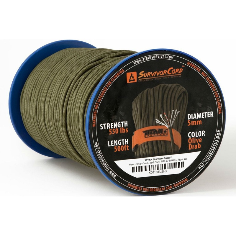TITAN SurvivorCord 500 FT Spool (OLIVE) | Patented Military Type III 550