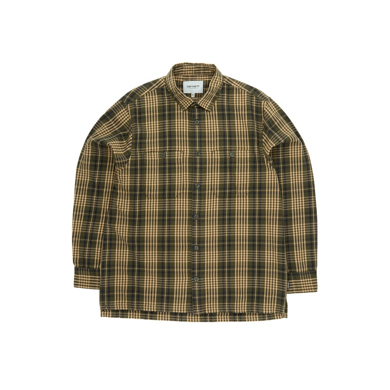 Carhartt WIP Men's Long Sleeve Mandlik Shirt - Mandlik Check, Office Green