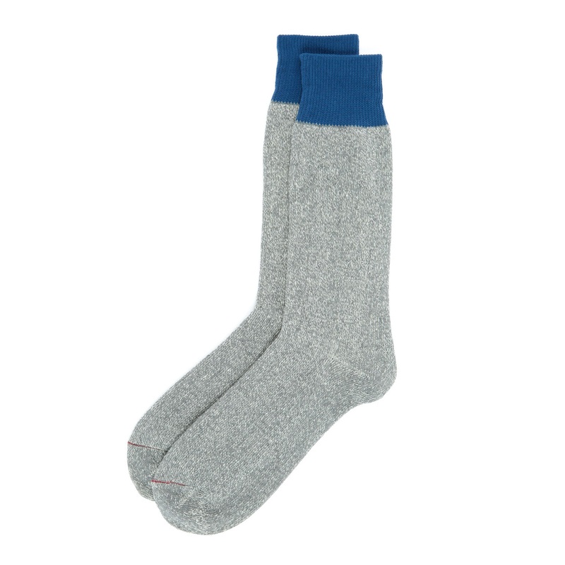 ROTOTO Silk & Cotton Double Face Crew Socks - Blue / Grey