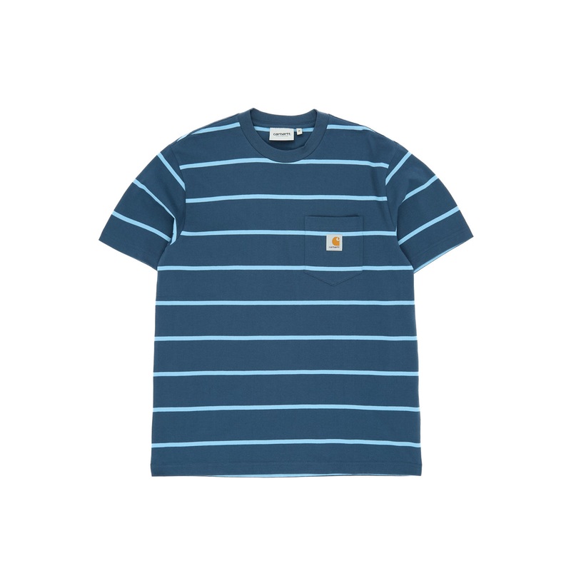 Carhartt WIP Aiken Pocket T-Shirt - Aiken Stripe / Dusky Blue