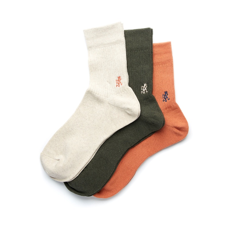 Gramicci Men's Basic Crew Socks - Beige/Orange/Green