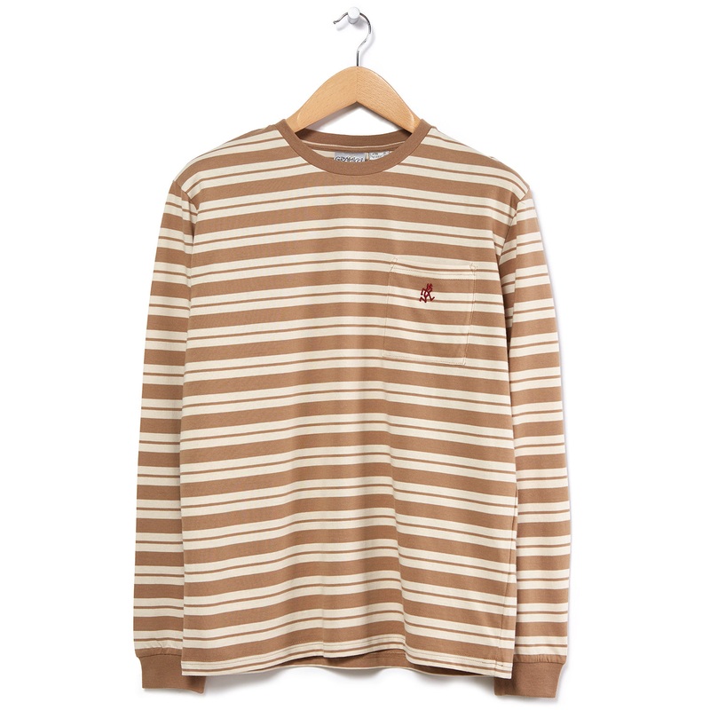 Gramicci Striped One Point Long Sleeve T-Shirt - Brown/Ivory