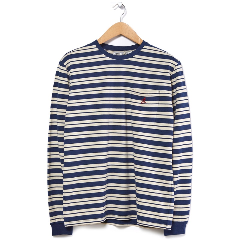 Gramicci Striped One Point Long Sleeve T-Shirt - Navy/Ivory